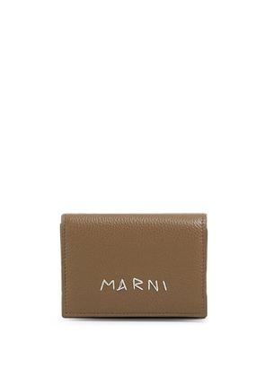 Marni logo-embroidered leather wallet - Brown