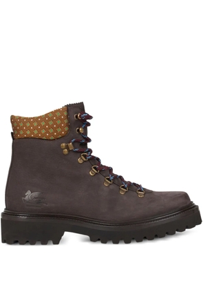 ETRO patterned-collar lace-up boots - Brown