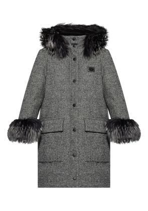 Dolce & Gabbana faux-fur trimmed wool coat - Grey