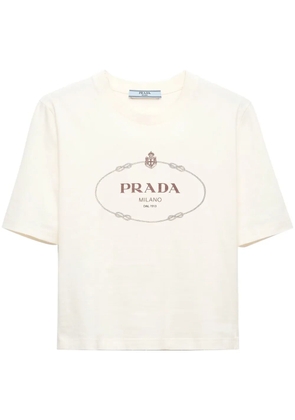 Prada logo-print cotton cropped t-shirt - Neutrals