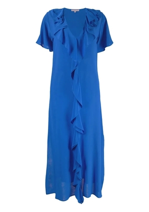 Gold Hawk ruffle-trim V-neck long dress - Blue