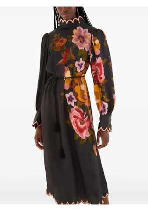 FARM Rio scalloped floral midi dress - Black