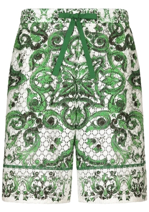 Dolce & Gabbana majolica-print crochet-knit shorts - Green
