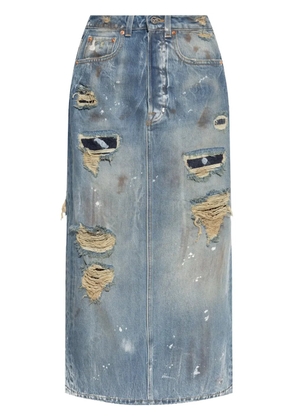 VETEMENTS distressed maxi denim skirt - Blue