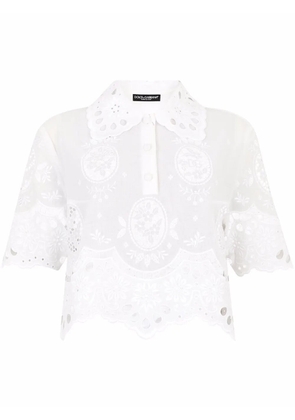 Dolce & Gabbana embroidered gauze polo shirt - White
