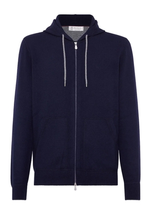 Brunello Cucinelli drawstring zipped cashmere hoodie - Blue