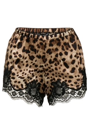 Dolce & Gabbana leopard-print pajama shorts - Brown