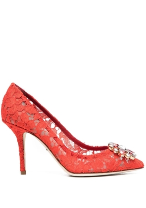 Dolce & Gabbana 60mm Lace Rainbow brooch-detail pumps - Red