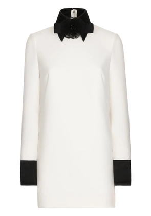 Dolce & Gabbana bow-applique virgin wool-blend minidress - White