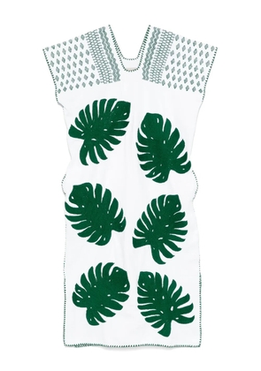 Pippa Holt monstera leaf-embroidery midi dress - White