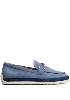Tod's rafia-trimmed suede loafers - Blue