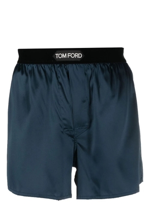 TOM FORD logo-waist satin boxers - Blue