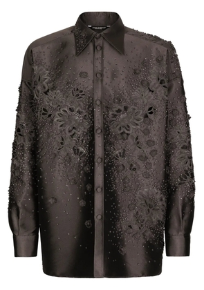 Dolce & Gabbana floral-embroidered silk shirt - Black