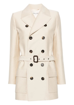 Saint Laurent belted double-breasted coat - Neutrals