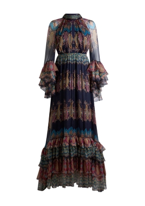 ETRO paisley-print ruffled maxi dress - Blue