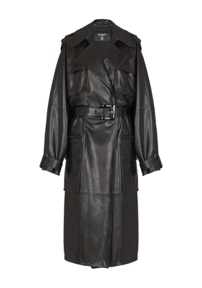 Balmain belted lambskin trench coat - Black