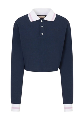 Marni long-sleeve striped-trim polo shirt - Blue