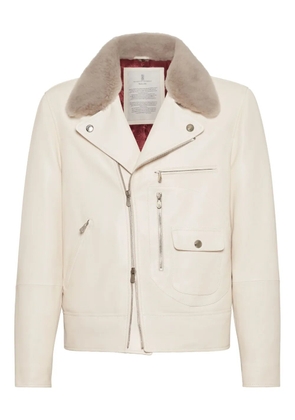 Brunello Cucinelli fur-collar leather jacket - Neutrals