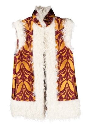 La DoubleJ patterned-brocade shearling-trim vest - Yellow