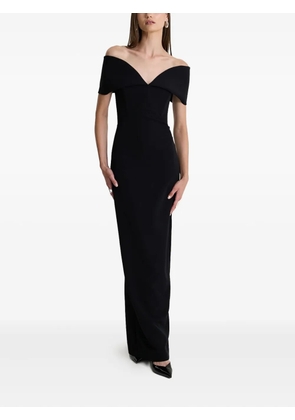 MOOS STUDIO Black Muse off-shoulder V-neck maxi dress