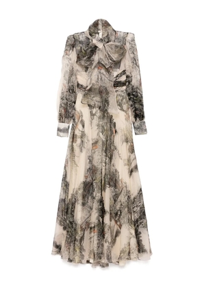 Isabel Sanchis landscape print organza long sleeves gown - Neutrals