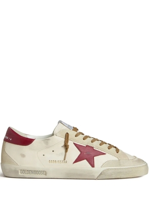 Golden Goose Super-Star with red leather star and beige suede inserts - White