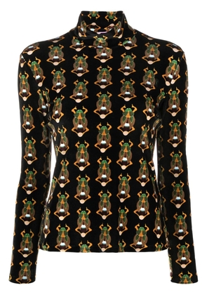 La DoubleJ scarab-motif velvet T-shirt - Black