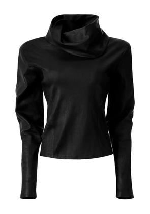 Almaz cowl-neck leather top - Black