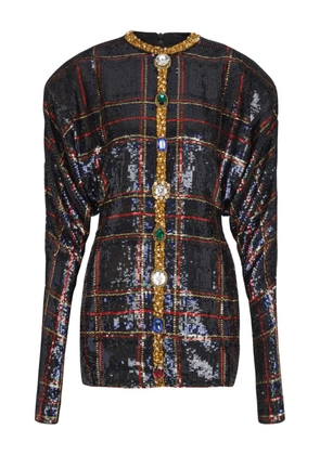 Balmain sequin-embellished plaid dress - Black
