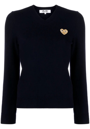 Comme Des Garçons Play heart-patch V-neck wool sweater - Blue