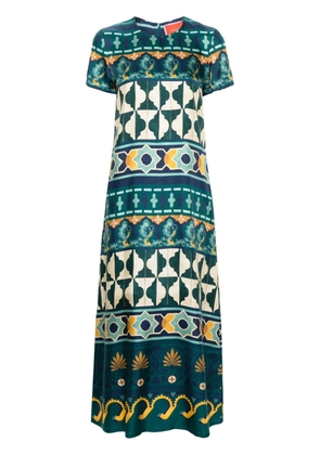La DoubleJ geometric-print silk swing dress - Green