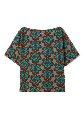 La DoubleJ Meditation flower-intarsia boat-neck T-shirt - Green