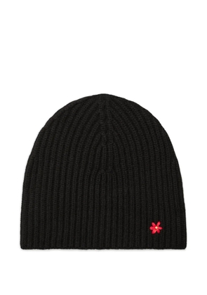 Tory Burch ribbed flower-detail beanie hat - Black