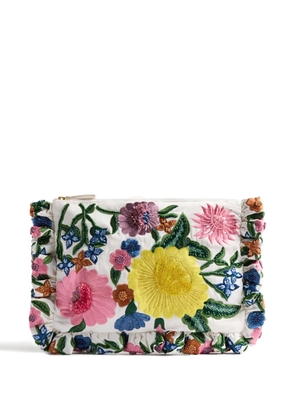 La DoubleJ small floral-embroidery ruffled-detail clutch bag - White