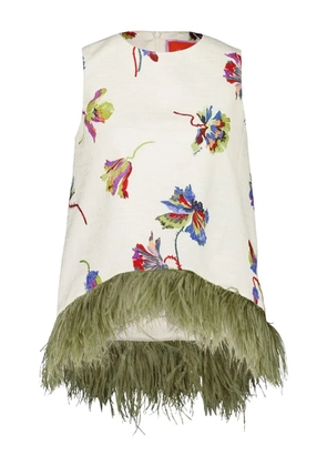 La DoubleJ feather-trim floral-print top - White