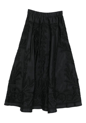P.A.R.O.S.H. embroidered-flowers A-line midi skirt - Black