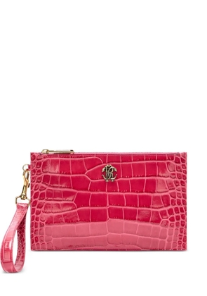 Roberto Cavalli logo-plaque crocodile-effect clutch - Pink