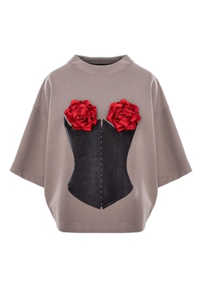 HAMZA Belle rose-detail T-shirt - Brown