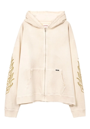 KAMIYA flame-print zip-fastening hoodie - White