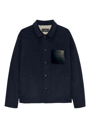 Arma leather-pocket wool overshirt - Night beige melange