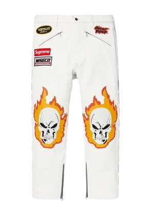 Supreme flame skull chain trousers - White