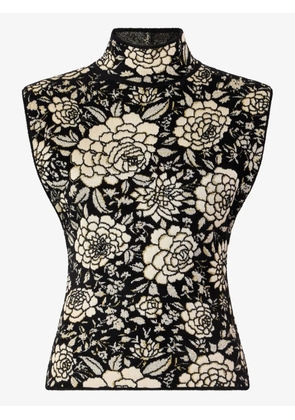 Roberto Cavalli floral-motif high-neck top - Black