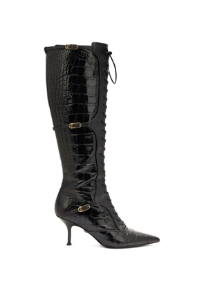 Roberto Cavalli lace-up crocodile-effect boots - Black