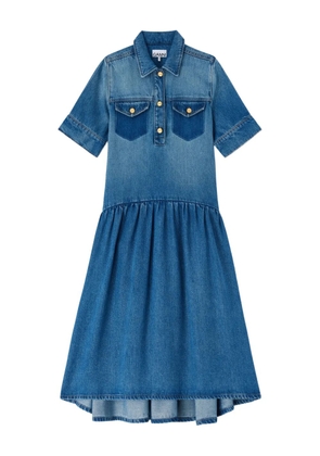GANNI buttoned ruffled dress - Blue