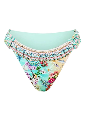 Camilla beach-pattern bikini bottoms - Blue