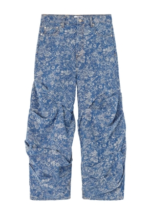 GANNI floral-print gathered jeans - Blue