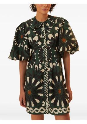 FARM Rio Ainika Flowers Peter Pan-collar puff-sleeve mini dress - Green