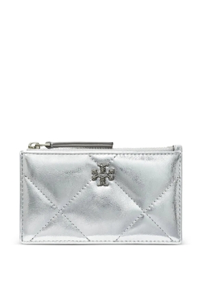 Tory Burch Kira diamond-quilted zip-up card case - Silver