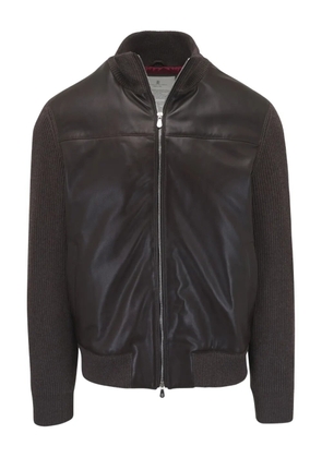 Brunello Cucinelli leather-paneled ribbed-knit jacket - Brown