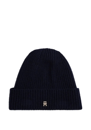 Tommy Hilfiger logo-plaque ribbed beanie hat - Blue